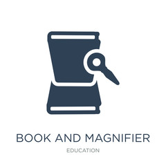 book and magnifier icon vector on white background, book and mag