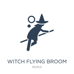 witch flying broom icon vector on white background, witch flying