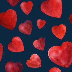 Obraz premium Watercolor red heart background wedding romance Seamless pattern