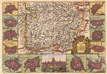 1747, La Feuille Map of Bavaria, Germany