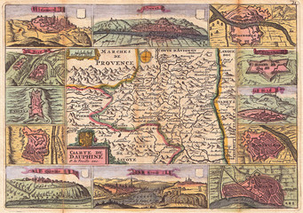 1747, La Feuille Map of Dauphine and Hautes-Alpes, France