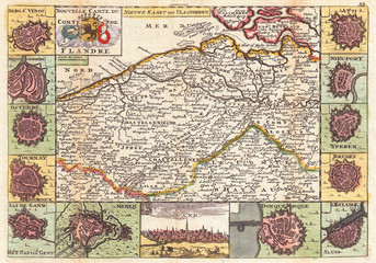 1747, La Feuille Map of Flanders, Holland and Belgium