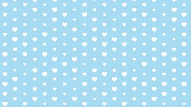 Pattern of hearts on a blue background. Animation of a simple pattern with hearts.