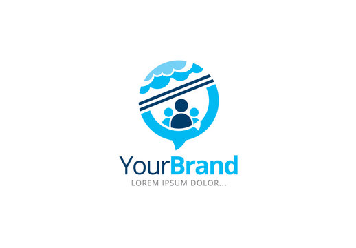 Logo Layout with People in Cloud Chat Bubble Element