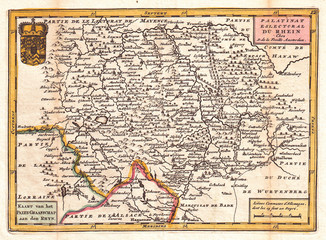 1747, La Feuille Map of Rhineland, Germany