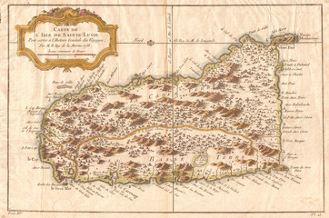 1758, Bellin Map of St. Lucia, St. Lucie , in the West Indies