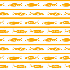 Seamless vector pattern with cute fishes. Striped pattern. For pattern fills, wallpaper, print for clothes, wrapping paper summer style