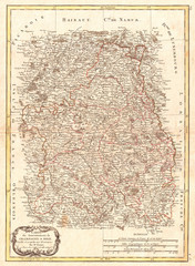 1771, Bonne Map of Brie and Champagne, France, Rigobert Bonne 1727 – 1794, one of the most important cartographers of the late 18th century