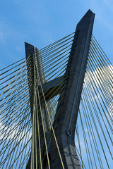 Close-up of cable-stayed bridge, view from below