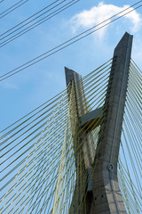 Close-up of cable-stayed bridge, view from below