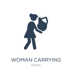 woman carrying icon vector on white background, woman carrying t