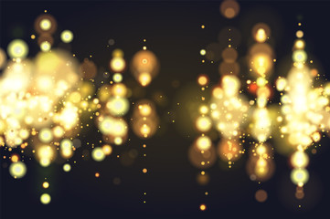 Obraz na płótnie Canvas Golden bokeh sparkle glitter lights background. Abstract defocused circular party magic christmas background. Elegant, shiny, metallic gold background. EPS 10.