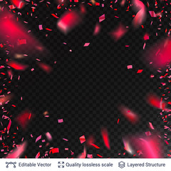 Fototapeta na wymiar Pink red festive confetti blurred in motion.