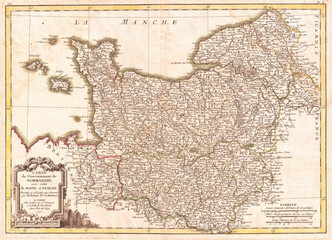 1771, Bonne Map of Normandy, France, Rigobert Bonne 1727 – 1794, one of the most important cartographers of the late 18th century