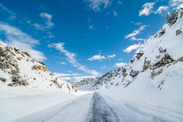 Fototapeta na wymiar Frozen road in Inyo County, California