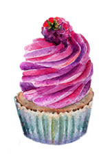 cake with raspberry watercolor