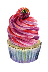cake with raspberry watercolor