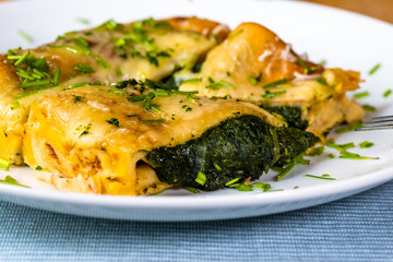 Omelette stuffed with spinach.
