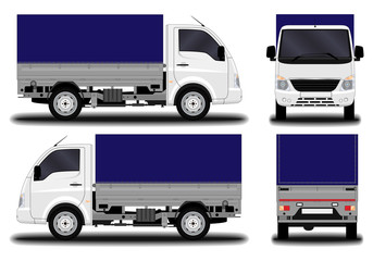realistic truck. front view; side view; back view.