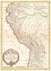 1775, Bonne Map of Peru, Ecuador, Bolivia, and the Western Amazon, Rigobert Bonne 1727 – 1794, one of the most important cartographers of the late 18th century