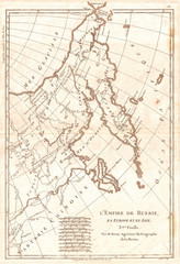 Fototapeta na wymiar 1780, Bellin Map of Eastern Russia, Tartary, and the Bering Strait