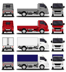 realistic trucks set. front view; side view; back view.