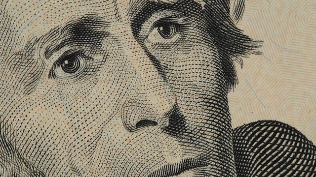 US President Andrew Jackson on United States 20 dollar bill rotating, twenty USD. Stock video footage