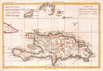 1780, Raynal and Bonne Map of Hispaniola, West Indies, Rigobert Bonne 1727 – 1794, one of the most important cartographers of the late 18th century