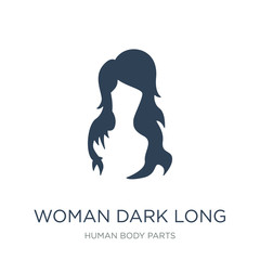 woman dark long hair icon vector on white background, woman dark