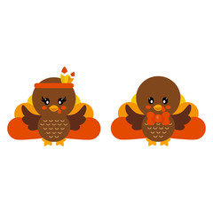 cartoon cute turkey girl and boy with tie