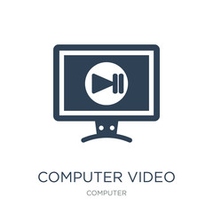 computer video icon vector on white background, computer video t