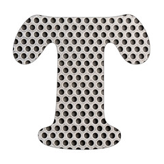 Letter T of the alphabet - Stainless steel punched metal sheet.