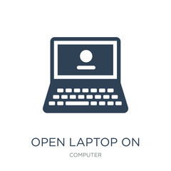 open laptop on icon vector on white background, open laptop on t