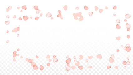 Love Hearts Confetti Falling Background. St. Valentine's Day pattern Romantic Scattered Hearts. Vector Illustration for Cards, Banners, Posters, Flyers for Wedding, Anniversary, Birthday Party, Sales.
