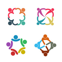 Graphic group connecting,People Connection logo set,Team work in a circle holding hands,Business person meeting in the same power room,Vector icons