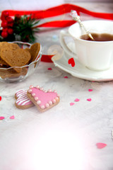 Obraz na płótnie Canvas Valentine's Day: Romantic Tea drink with dessert