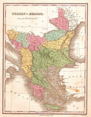 1827, Finley Map of Turkey in Europe, Greece and the Balkans, Anthony Finley mapmaker of the United States in the 19th century