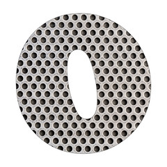 Number 0 - Perforated stainless steel sheet. White background