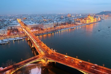 Night panorama of Budapest Hungary