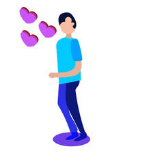 person in love wih present and big heart. in isometry style, bright colors,vector illustration