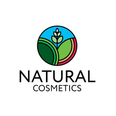 Logo design of natural cosmetics, suitable for placement on box, shampoo, soap, cream. Creative style