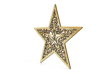 Star as Christmas decoration made and cut out with laser from wood