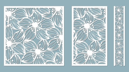 Set template for laser cutting and Plotter. Flowers, leaves for decoration. Vector illustration. Sticker set Orchid. plotter and screen printing. serigraphy.