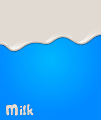 Realistic milk drop, splashes, liquid isolated on blue background. vector illustration