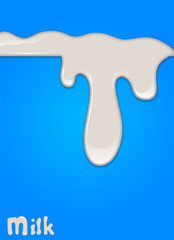 Realistic milk drop, splashes, liquid isolated on blue background. vector illustration