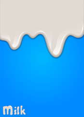 Realistic milk drop, splashes, liquid isolated on blue background. vector illustration