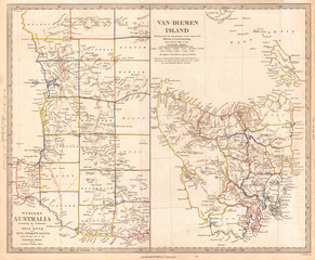 1849, S.D.U.K. Map of Tasmania or Van Diemen's Land and Western Australia