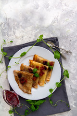 Pancakes with jam and mint Spring