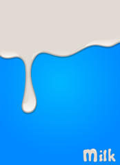 Realistic milk drop, splashes, liquid isolated on blue background. vector illustration