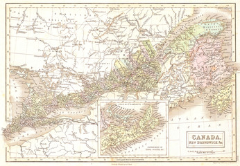 1851, Black Map of Eastern Canada, Ontario, New Brunswick